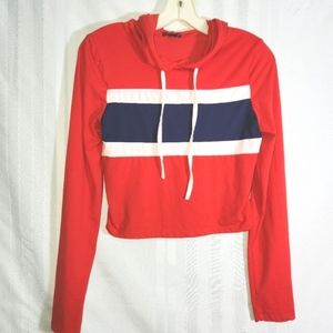 LOVE ❤️ ARI RED WHITE AND BLUE WOMEN'S LIGHTWEIGHT CROP HOODIE SIZE LARGE
